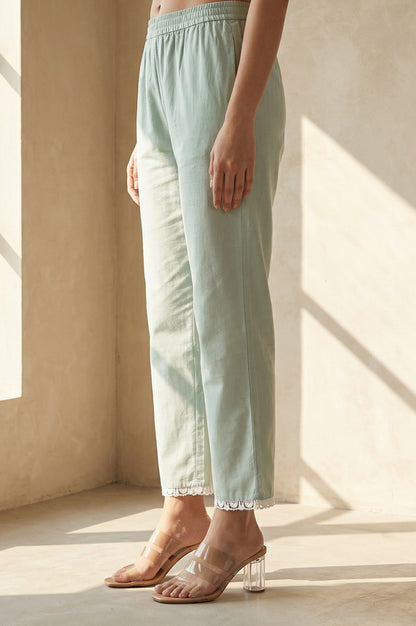 Sea Green Solid Lace Straight Fit Ankle Length Pants