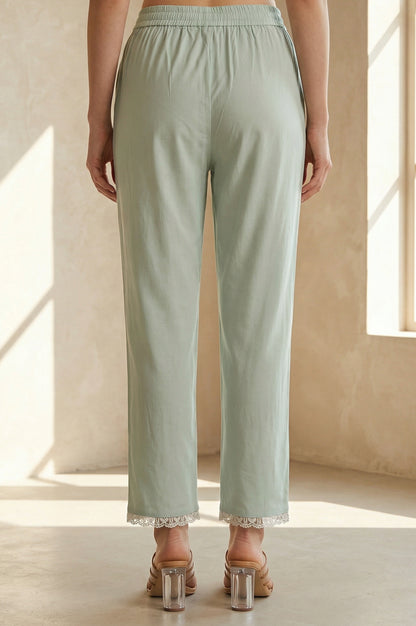 Sea Green Solid Lace Straight Fit Ankle Length Pants
