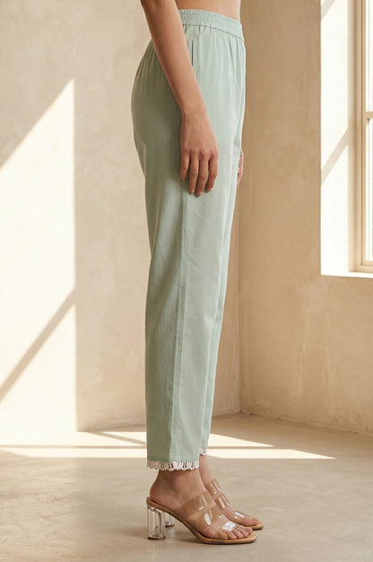 Sea Green Solid Lace Straight Fit Ankle Length Pants