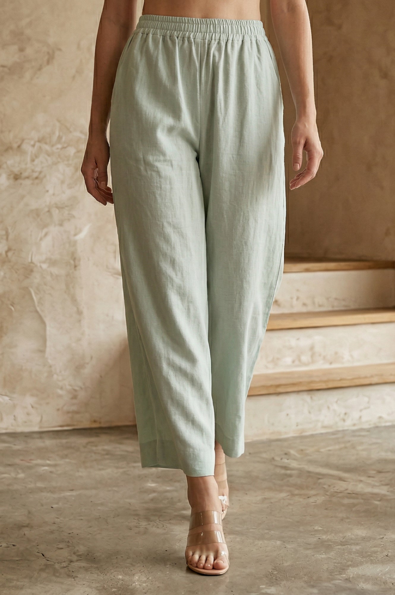 Buy Green Solid Rayon Wide Leg Flared Pants Online for Woman | WforWoman