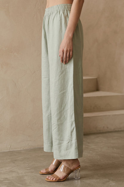 Green Solid Rayon Wide Leg Flared Pants