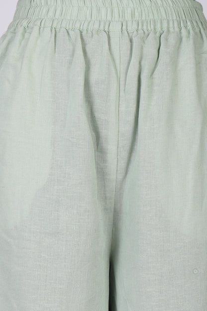 Green Solid Rayon Wide Leg Flared Pants