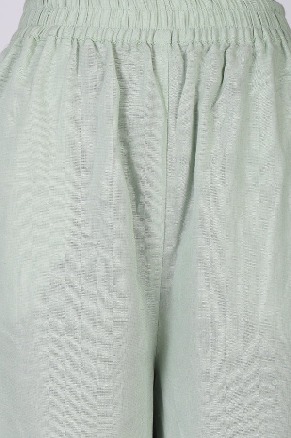 Green Solid Rayon Wide Leg Flared Pants