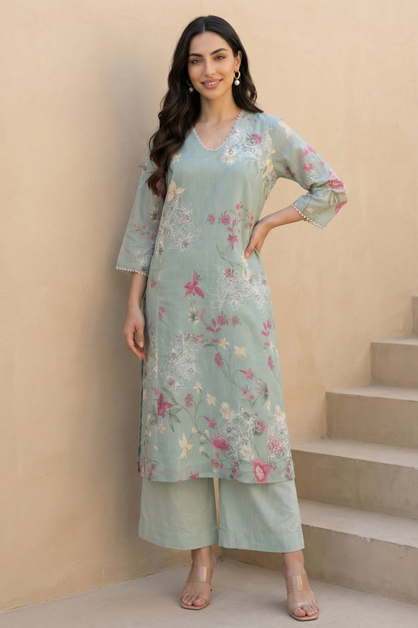 Green Solid Rayon Wide Leg Flared Pants