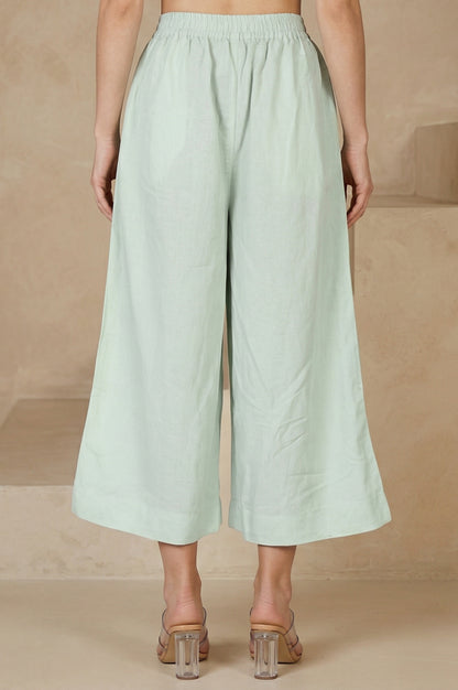 Green Solid Rayon Wide Leg Flared Pants