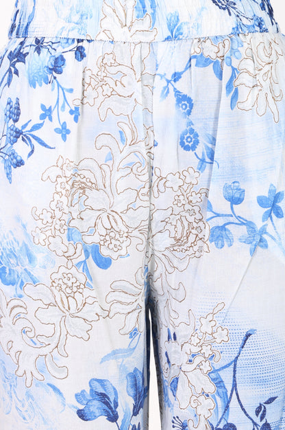 White Floral Printed Modal Straight Fit Ankle Length Pants
