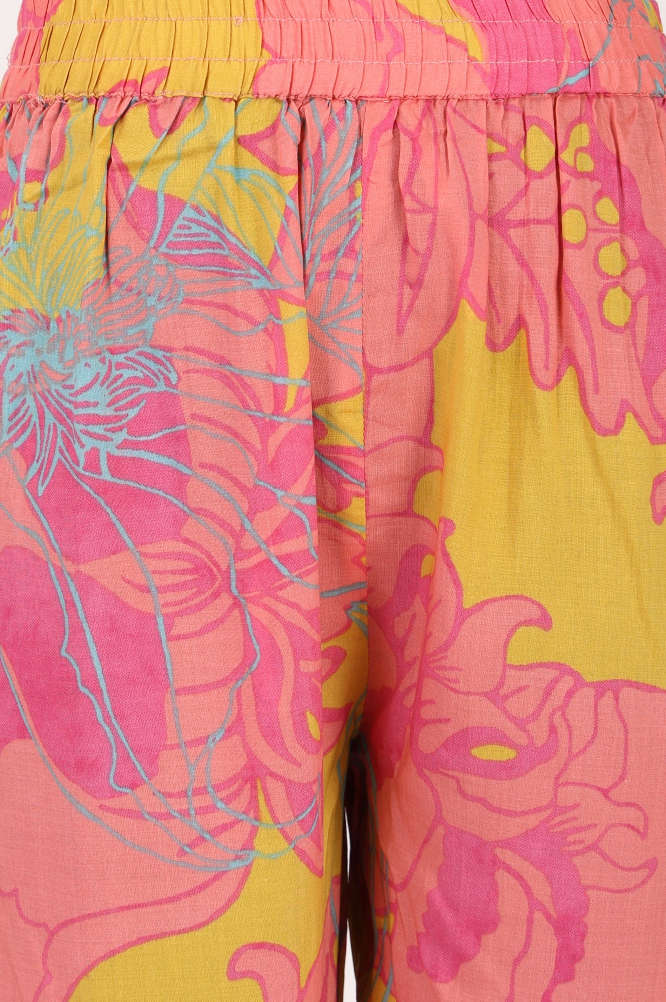 Yellow Floral Printed Modal Straight Pants