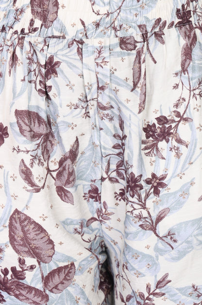 Off White Floral Printed Straight Fit Ankle Length Pants
