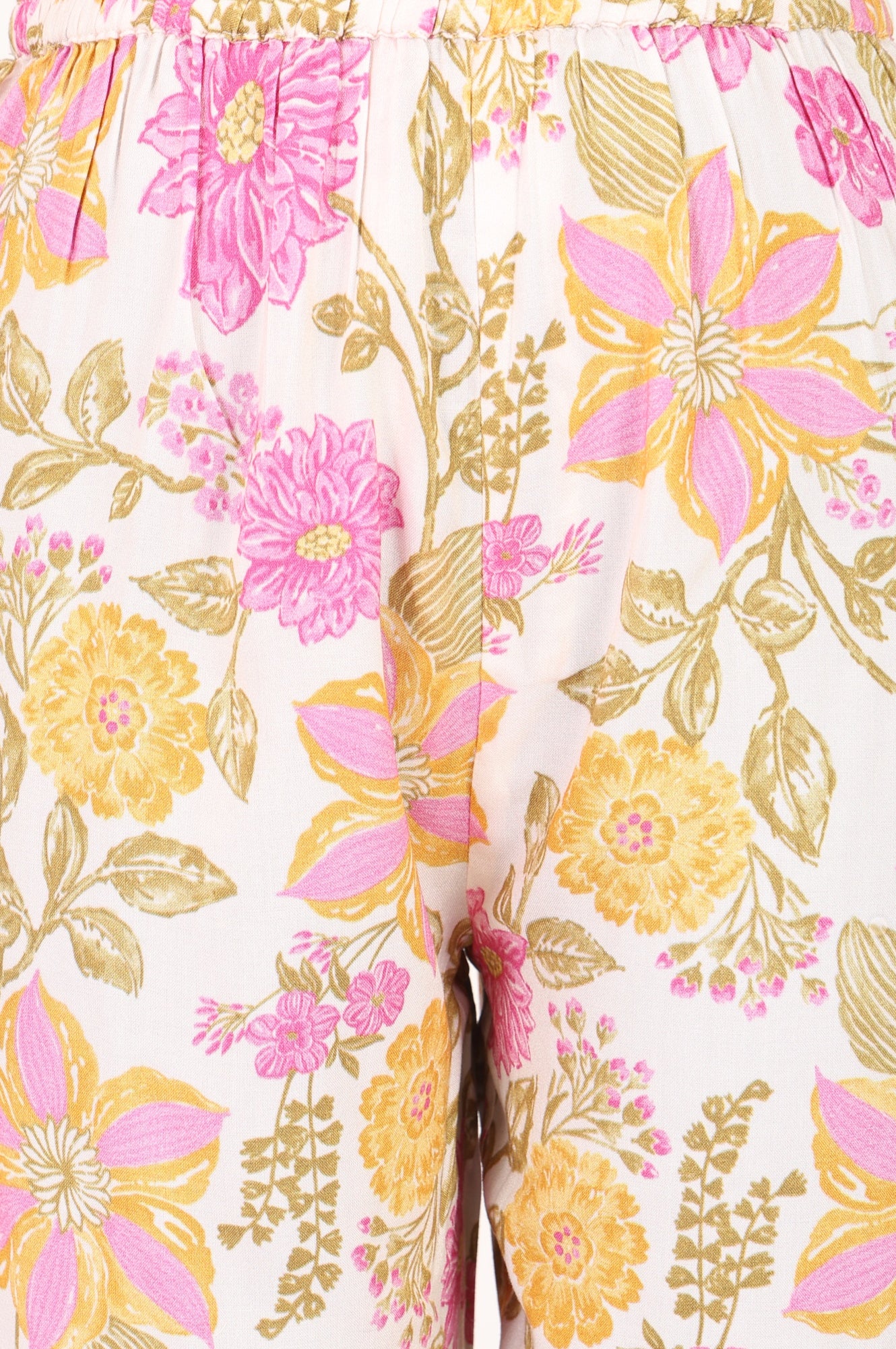 Off White Floral Printed Rayon Straight Fit Ankle Length Pants