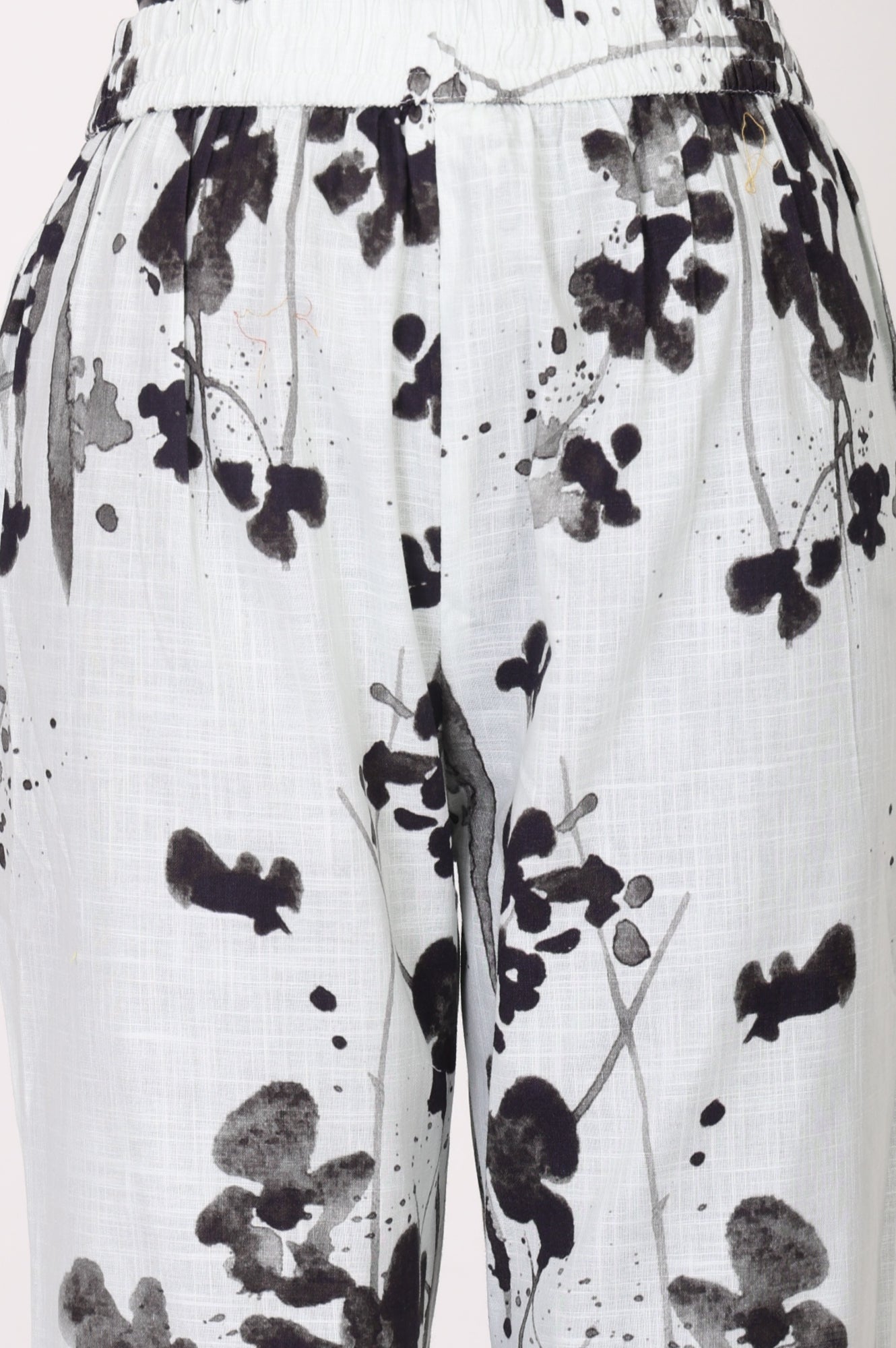 White Floral Printed Pure Cotton Ankle Length Pants