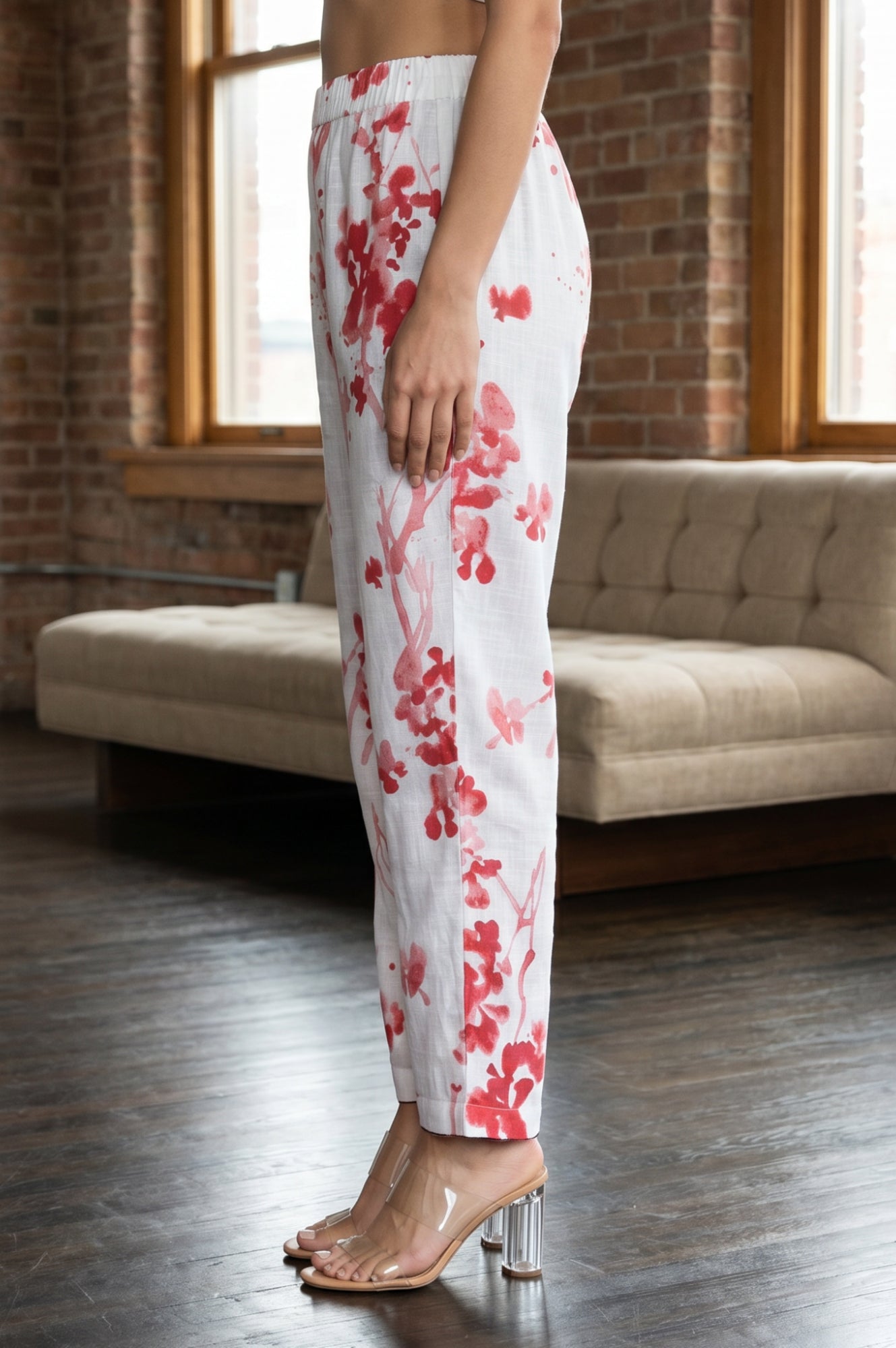 White Floral Printed Pure Cotton Ankle Length Pants