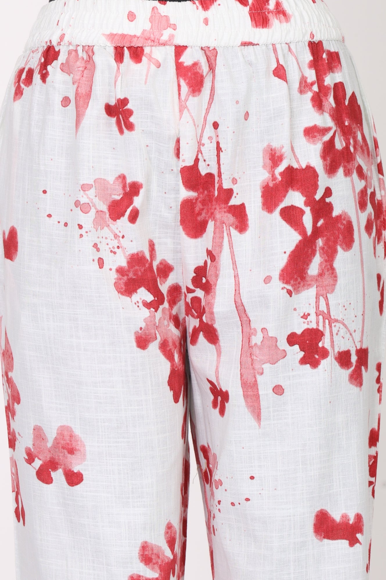 White Floral Printed Pure Cotton Ankle Length Pants