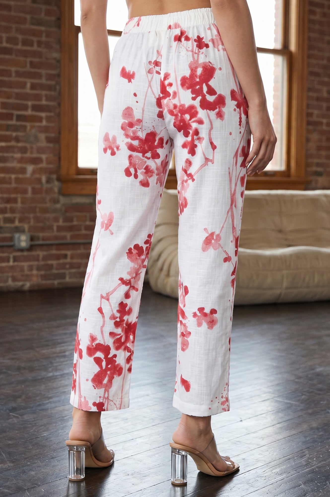 White Floral Printed Pure Cotton Ankle Length Pants