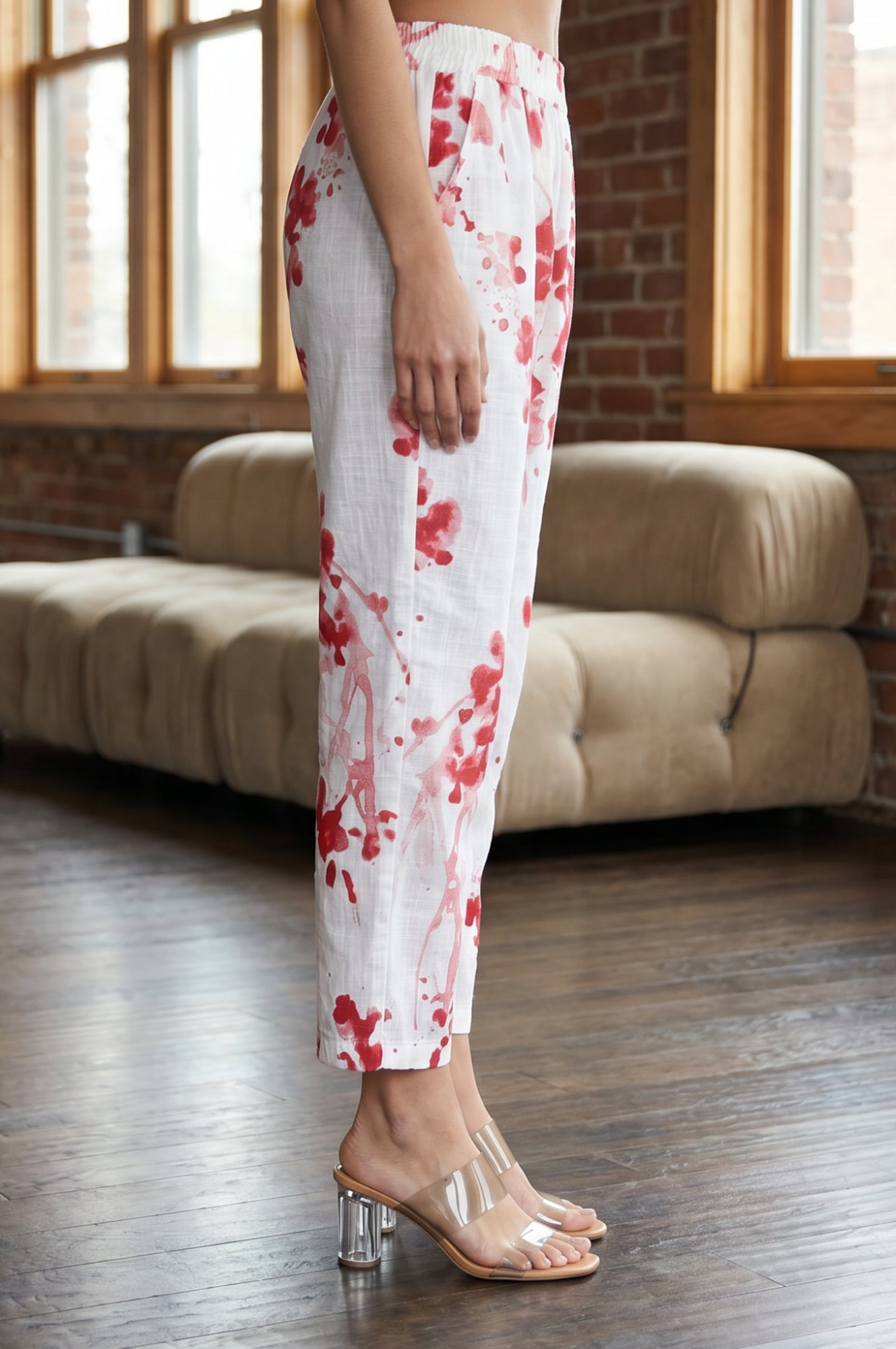 White Floral Printed Pure Cotton Ankle Length Pants