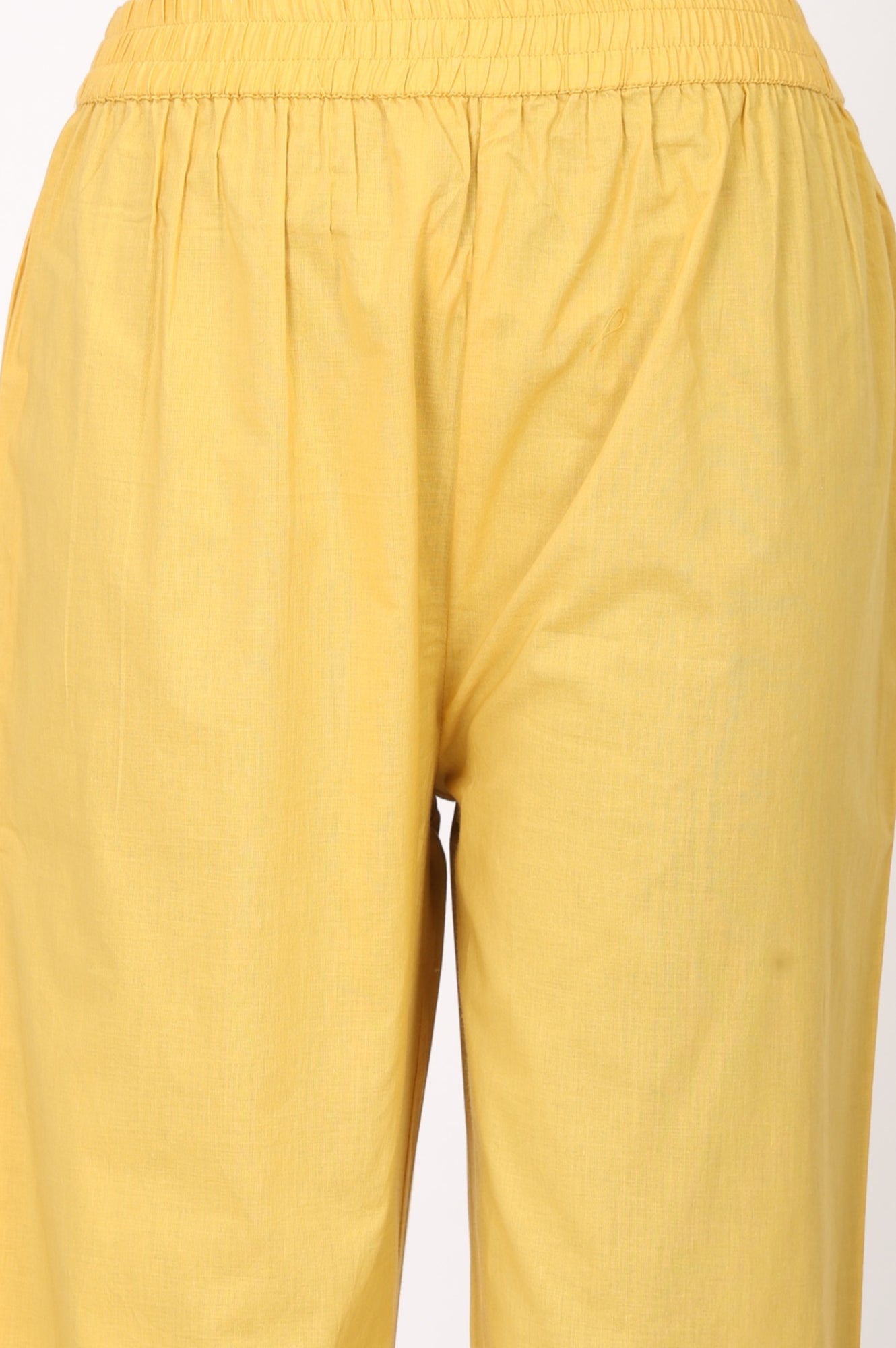 Yellow Pure Cotton Straight Fit Ankle Length Pants