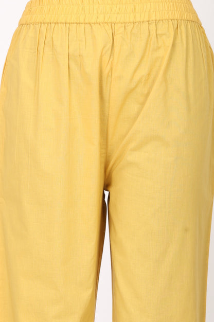 Yellow Pure Cotton Straight Fit Ankle Length Pants