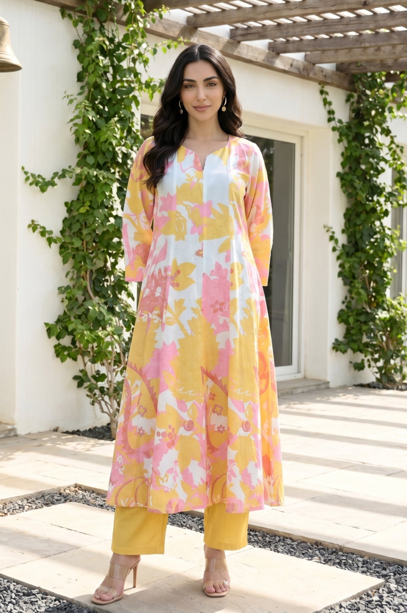 Yellow Pure Cotton Straight Fit Ankle Length Pants