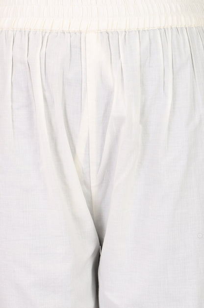White Pure Cotton Straight Fit Ankle Length Pants
