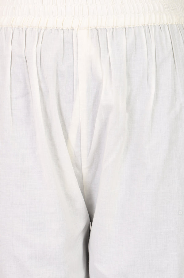 White Pure Cotton Straight Fit Ankle Length Pants