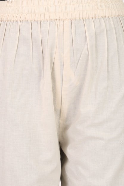 Off-White Pure Cotton Straight Fit Ankle Length Pants