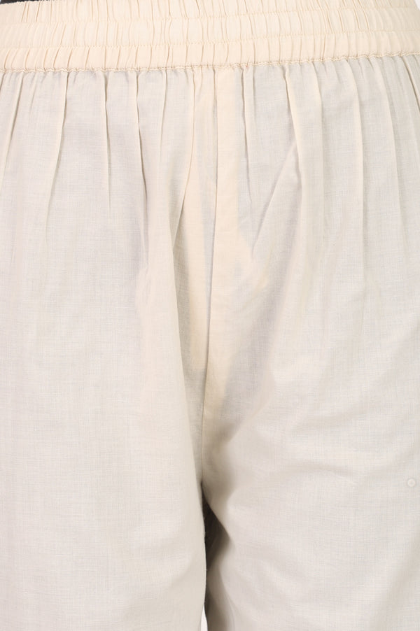 Off-White Pure Cotton Straight Fit Ankle Length Pants