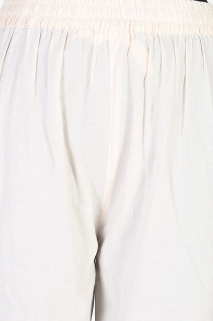 White Pure Cotton Straight Fit Ankle Length Pants