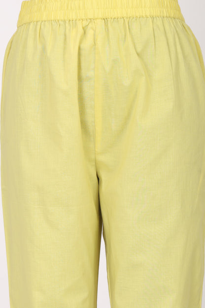 Yellow Pure Cotton Straight Fit Ankle Length Pants