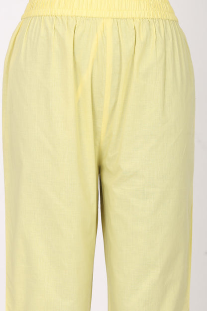 Yellow Pure Cotton Straight Fit Ankle Length Pants