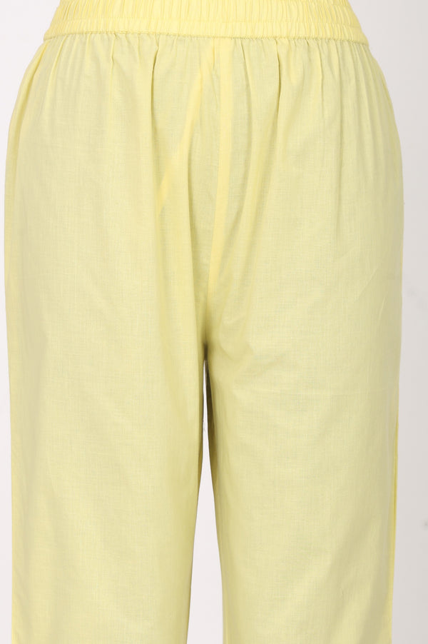 Yellow Pure Cotton Straight Fit Ankle Length Pants