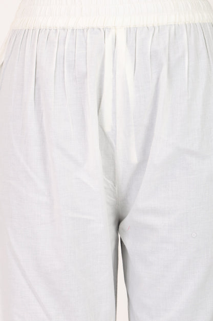 White Pure Cotton Straight Fit Ankle Length Pants