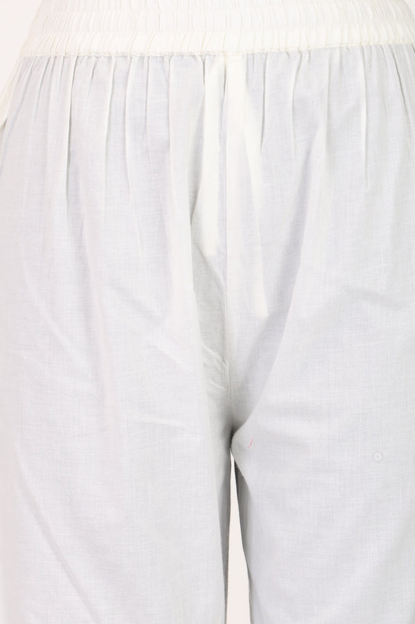 White Pure Cotton Straight Fit Ankle Length Pants