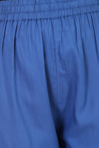 Blue Straight Fit Ankle Length Pants