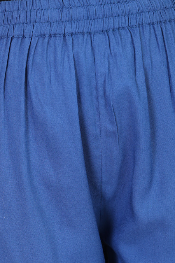 Blue Straight Fit Ankle Length Pants