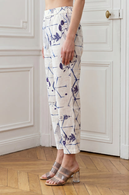 Off White Geometric Printed Pure Cotton Straight Fit Pants