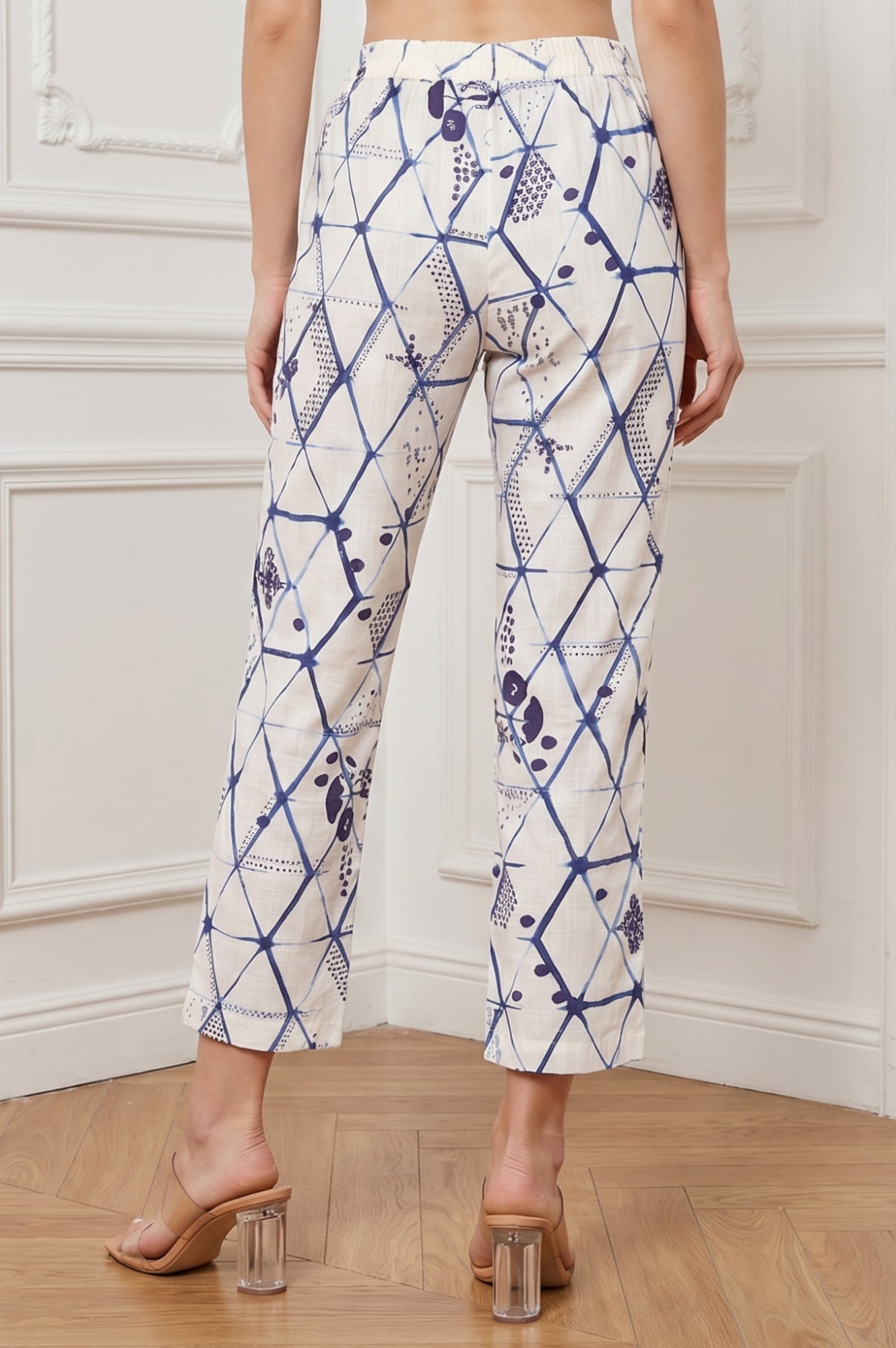 Off White Geometric Printed Pure Cotton Straight Fit Pants