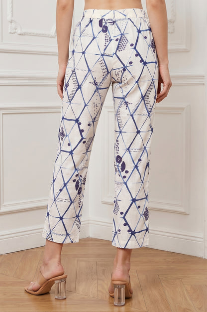 Off White Geometric Printed Pure Cotton Straight Fit Pants