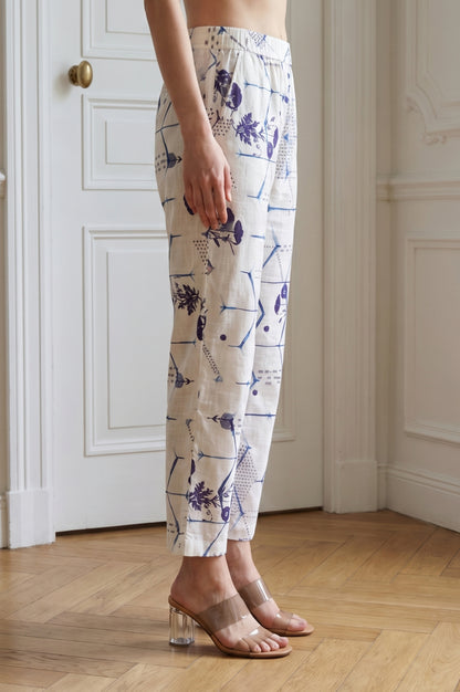 Off White Geometric Printed Pure Cotton Straight Fit Pants