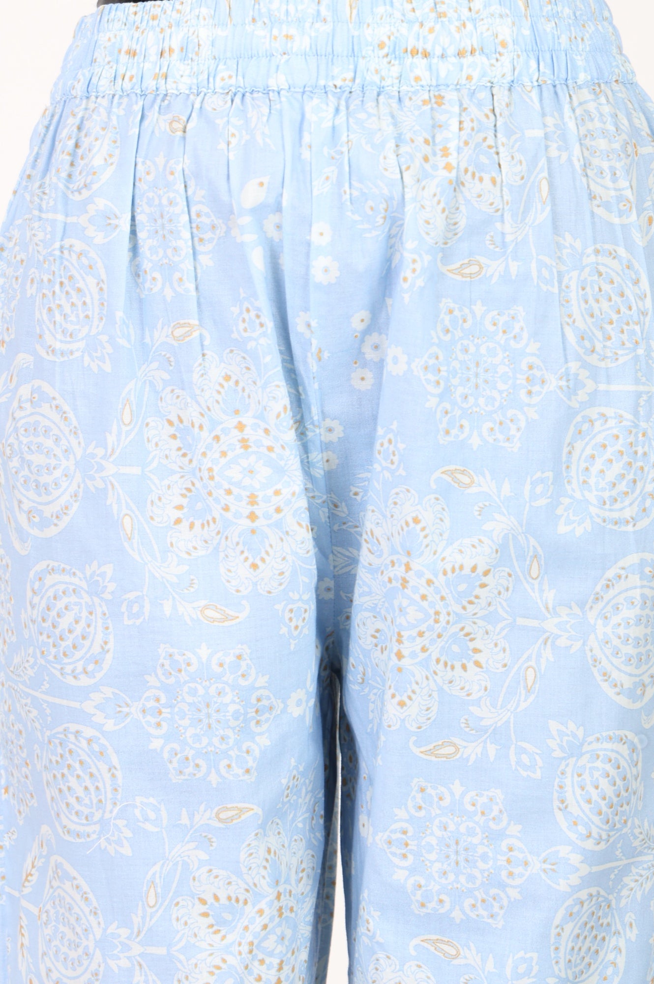 Blue Floral Printed Pure Cotton Ankle Length Pants