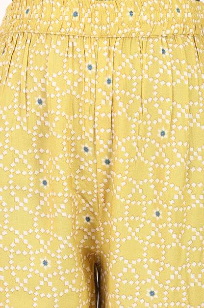 Mustard Geometric Printed Straight Fit Ankle Length Pants