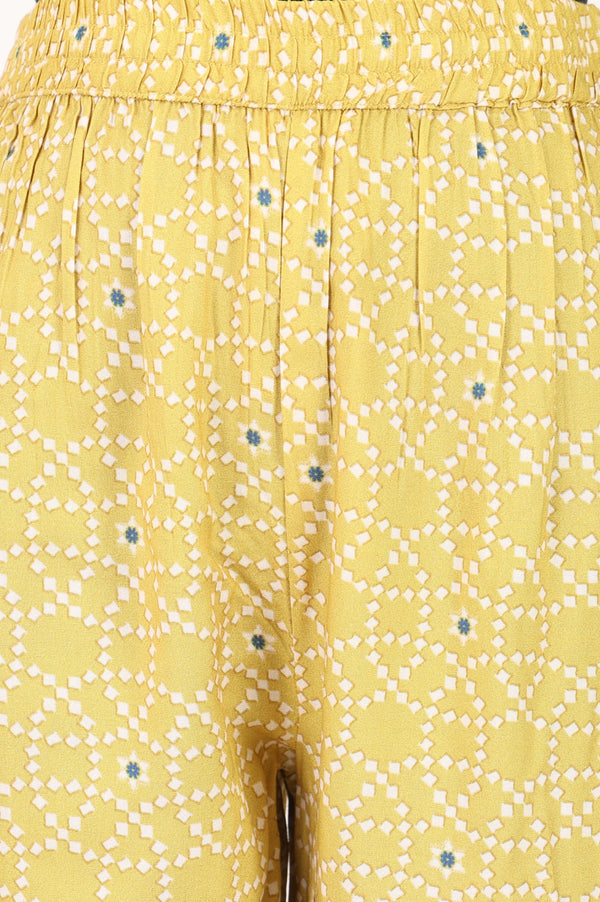 Mustard Geometric Printed Straight Fit Ankle Length Pants