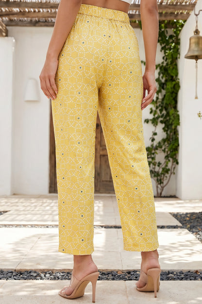 Mustard Geometric Printed Straight Fit Ankle Length Pants