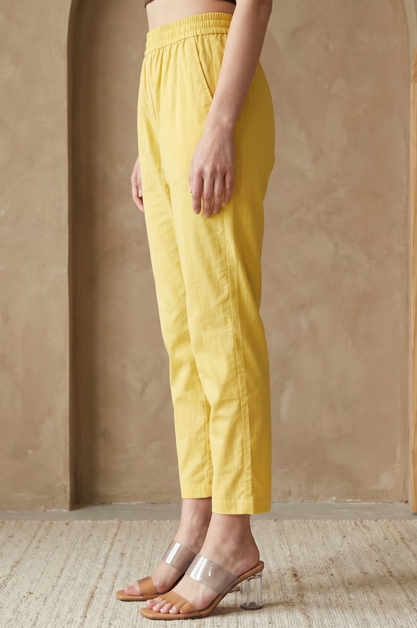 Yellow Solid Pure Cotton Straight Fit Pants