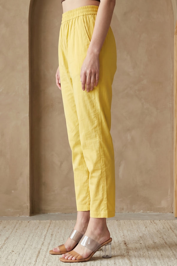 Yellow Solid Pure Cotton Straight Fit Pants