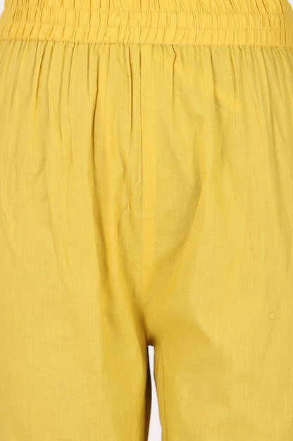 Yellow Solid Pure Cotton Straight Fit Pants