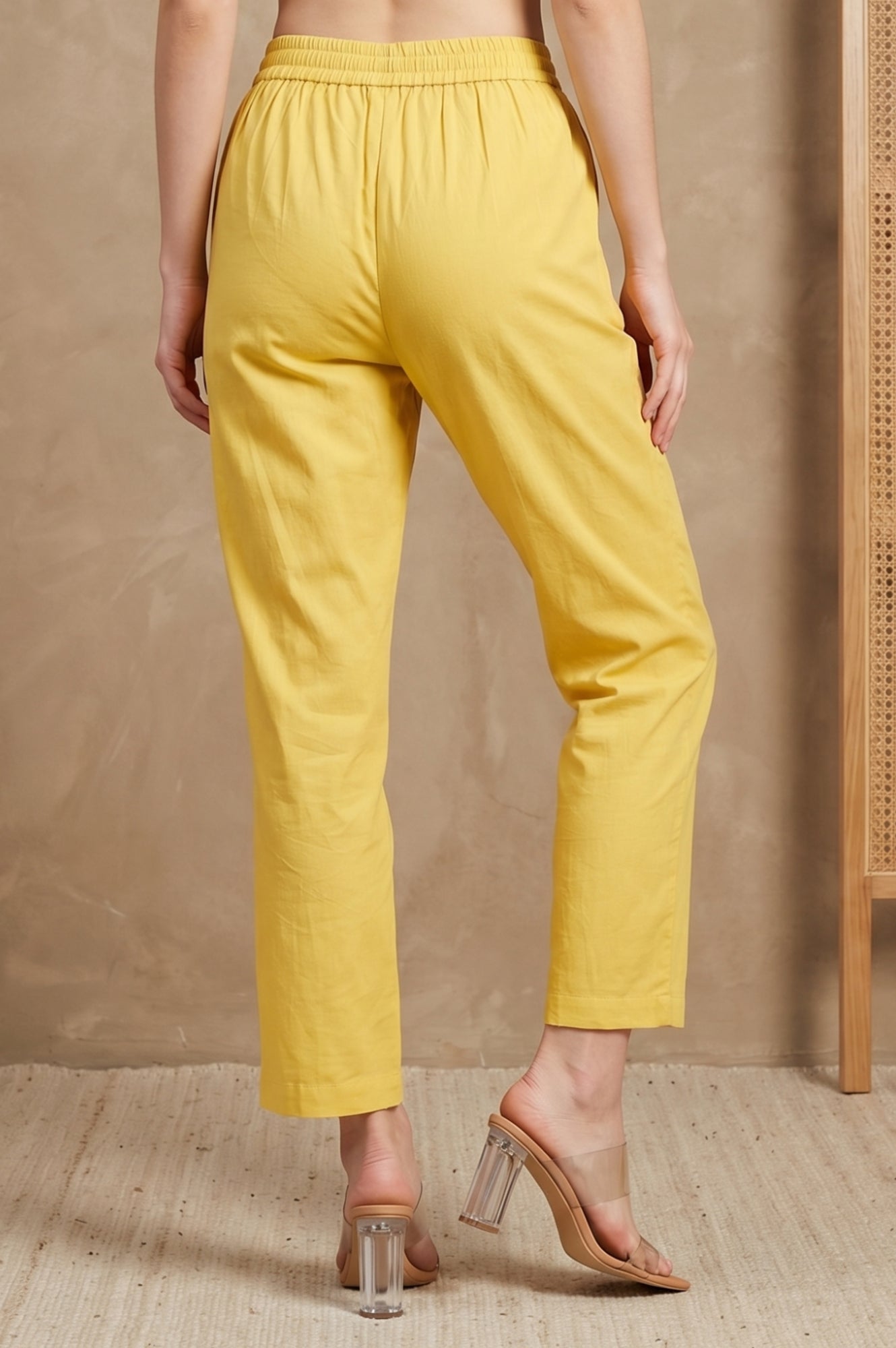Yellow Solid Pure Cotton Straight Fit Pants