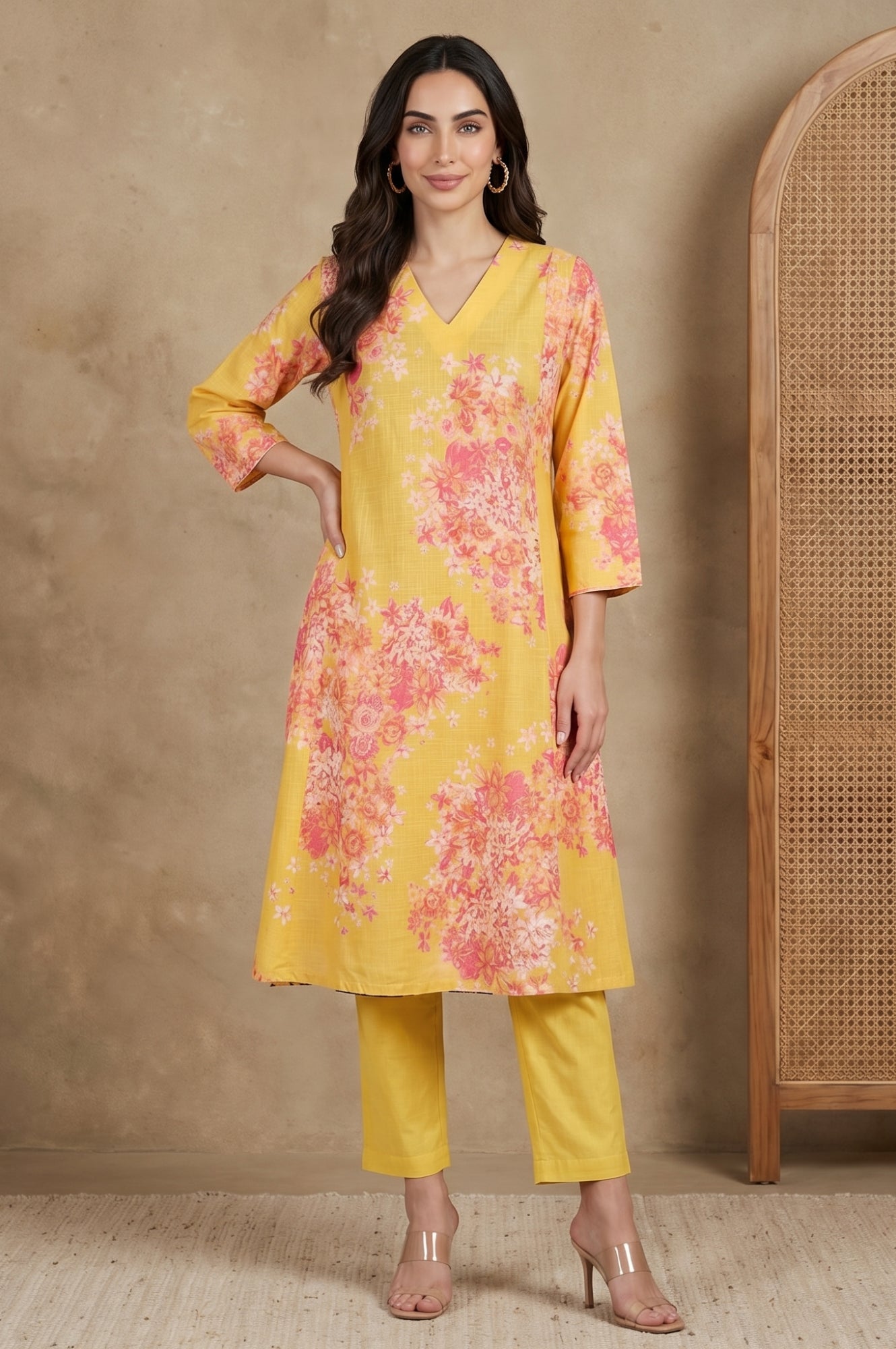 Yellow Solid Pure Cotton Straight Fit Pants
