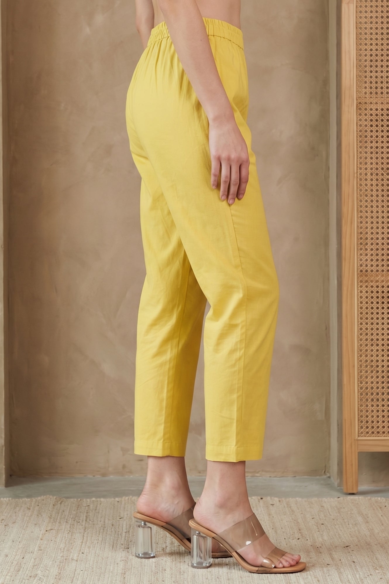 Yellow Solid Pure Cotton Straight Fit Pants