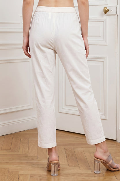 Off White Pure Cotton Ankle Length Pants