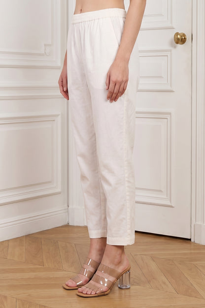 Off White Pure Cotton Ankle Length Pants