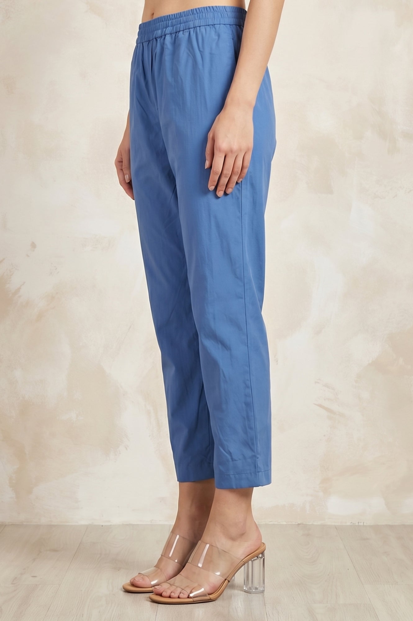 Blue Solid Pure Cotton Straight Fit Pants